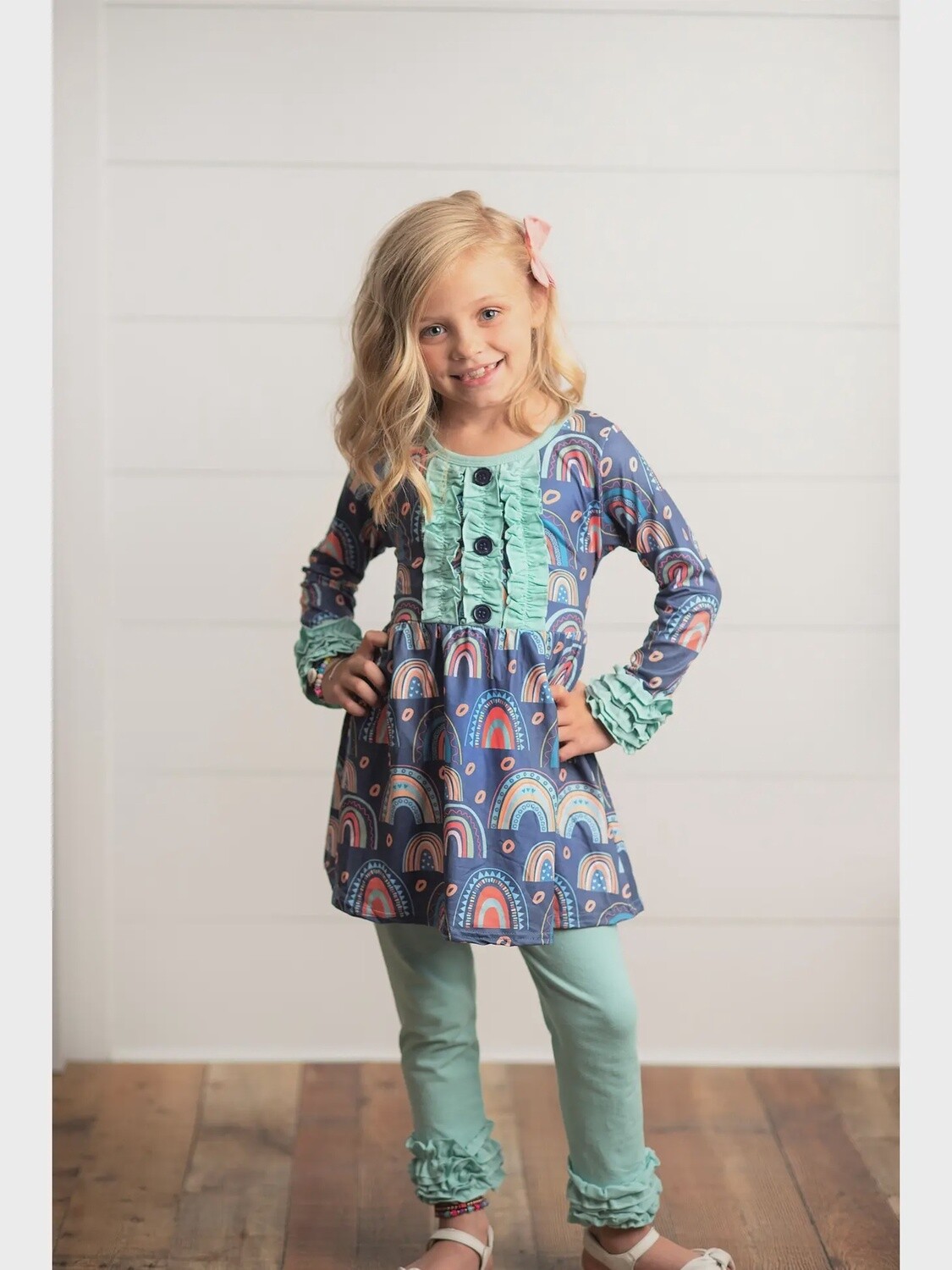 Kids Sage Rainbow Ruffle shirt &amp; Leggings Pant