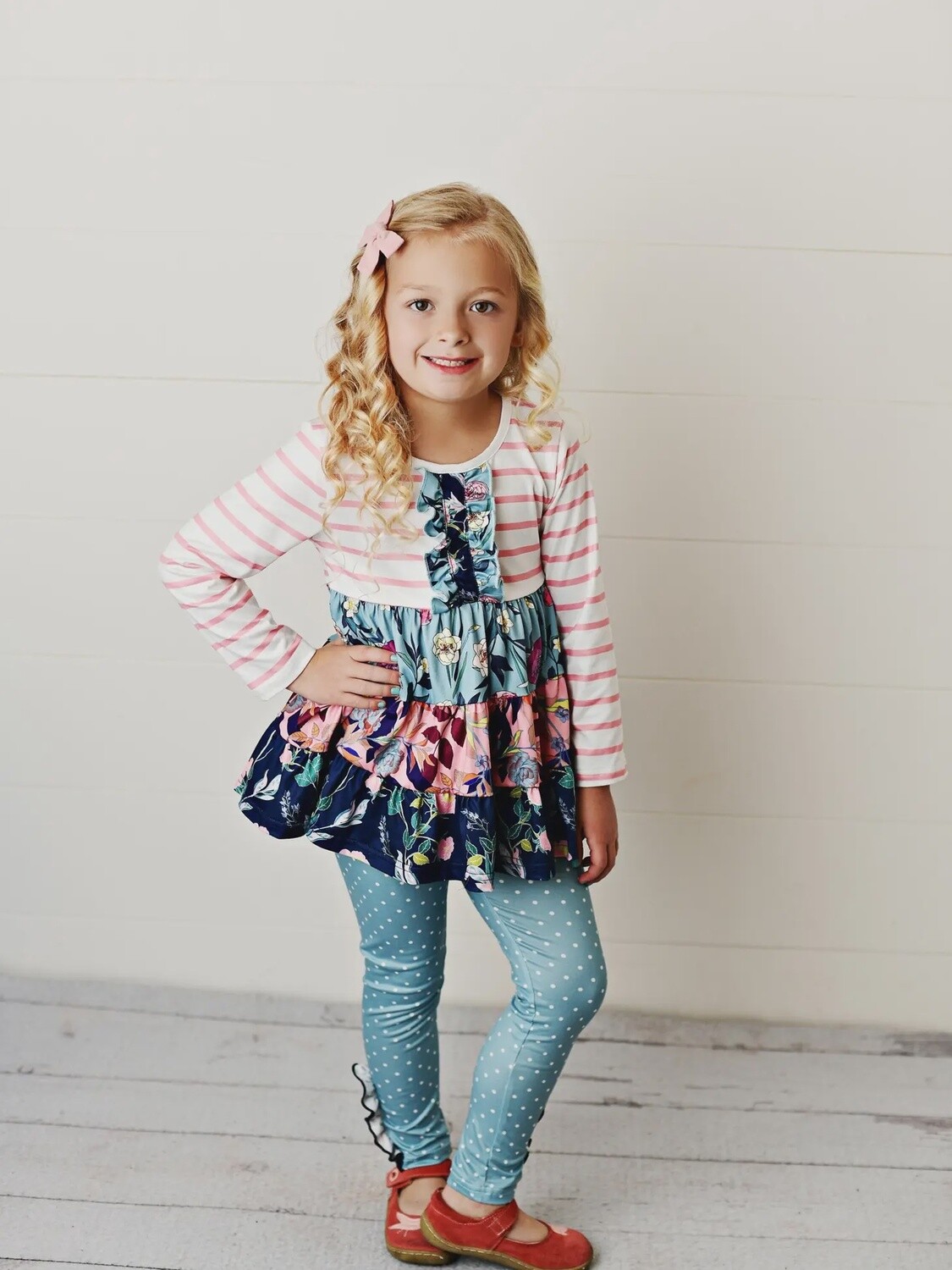 Kids Pink &amp; Blue 3 Tiered Two Piece Pant Set