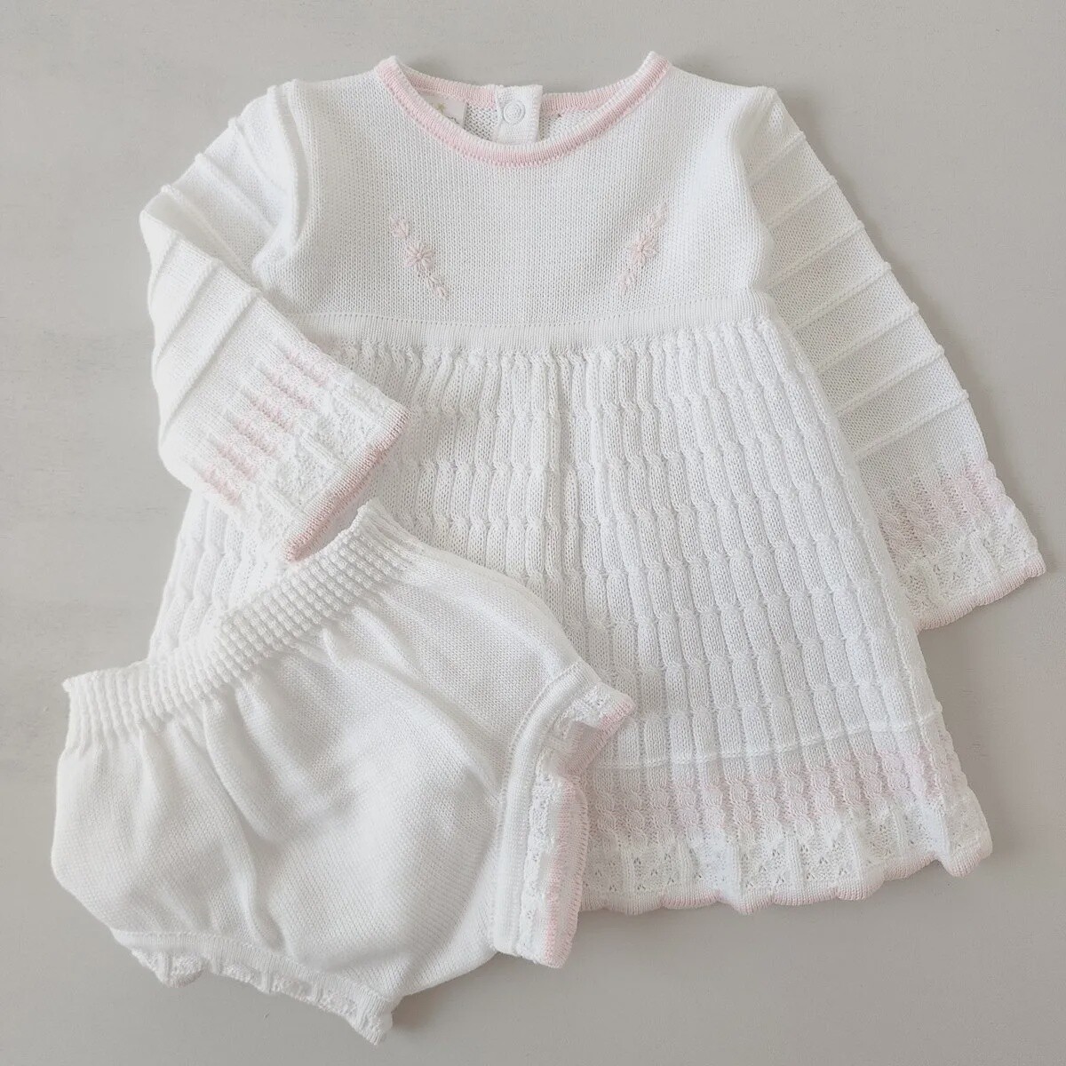 Baby Knit Dress With Panty/White and Pink-12M