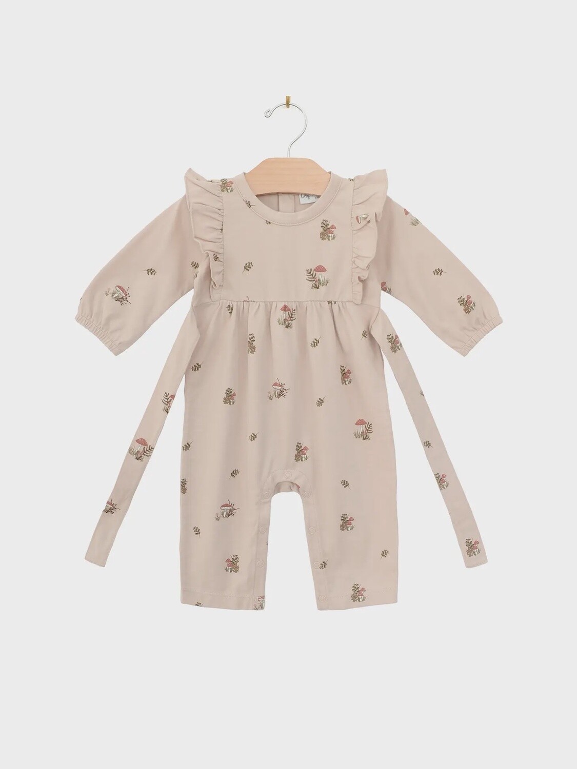 Flutter Sleeve Long Leg Romper- Blush Mushrooms