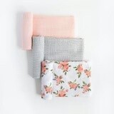 Watercolor Rose Muslin Swaddle Blankets 3pk