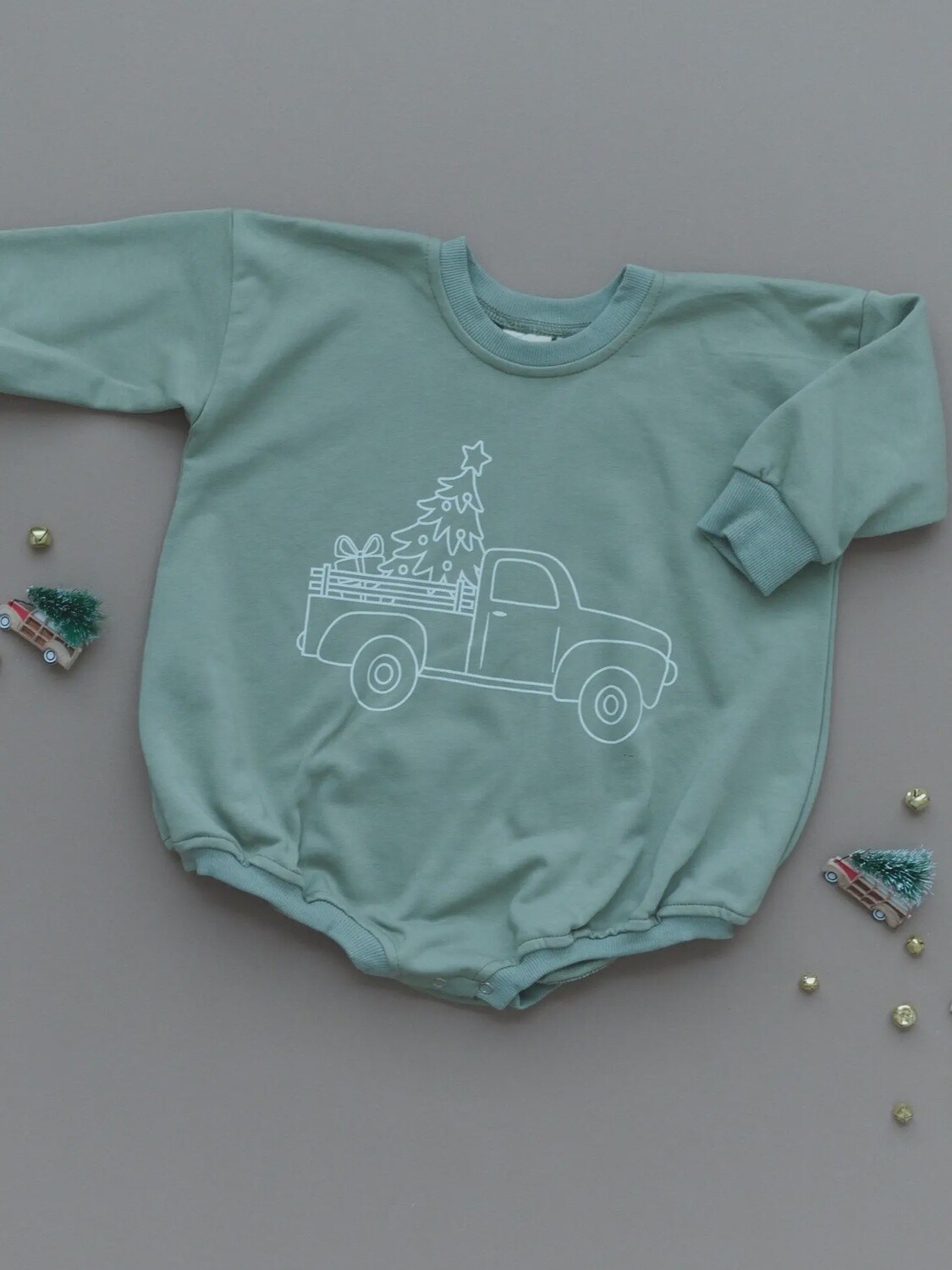 Christmas Tree Truck Oversized Sweatshirt Romper Bubble