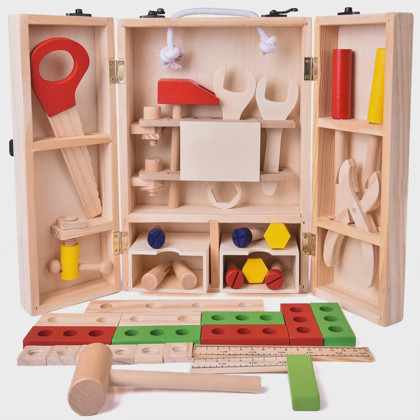 43 Pcs Wooden Toy Tool Box Set