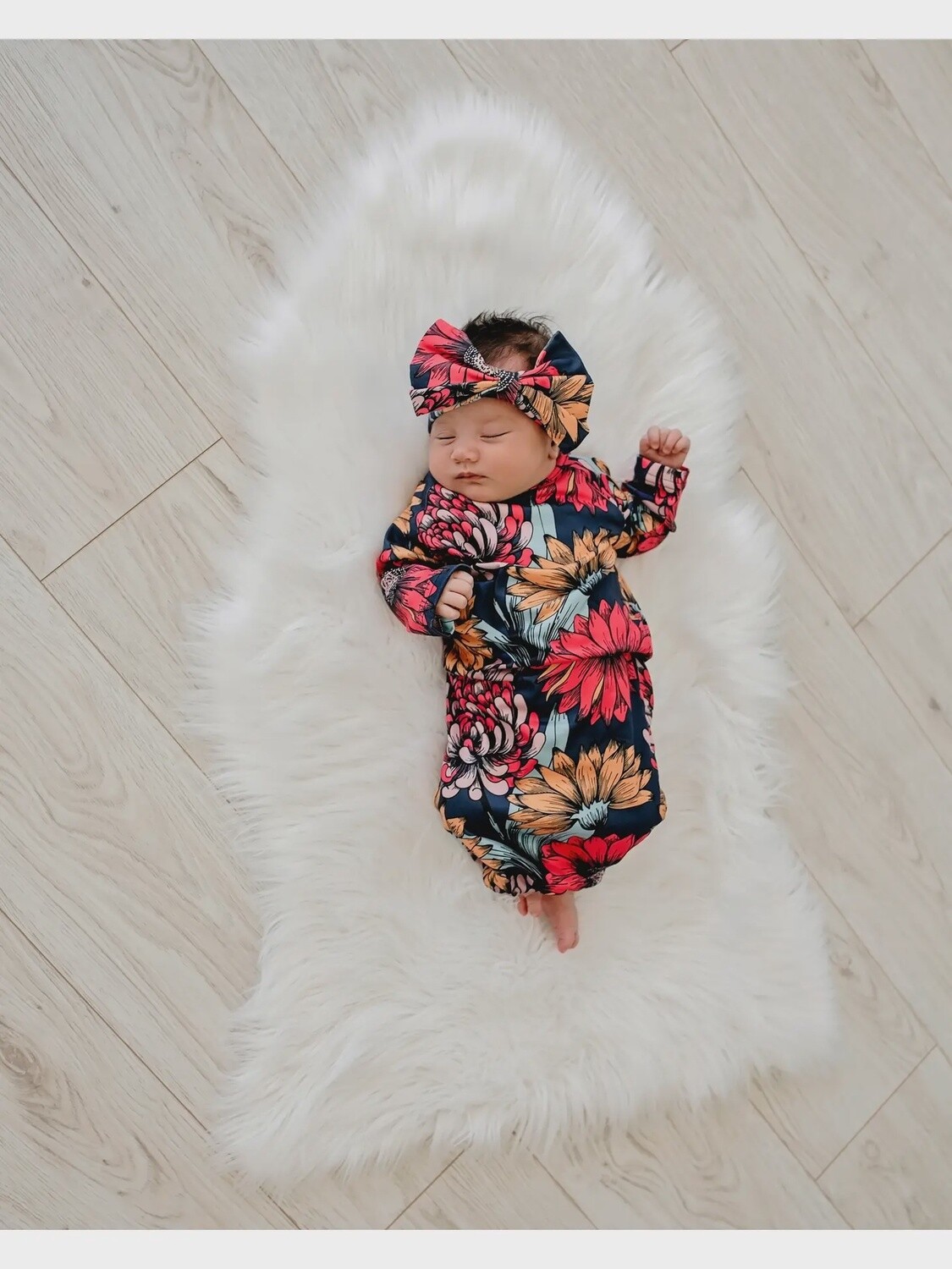 Sunflower Baby Gown and Bow Set