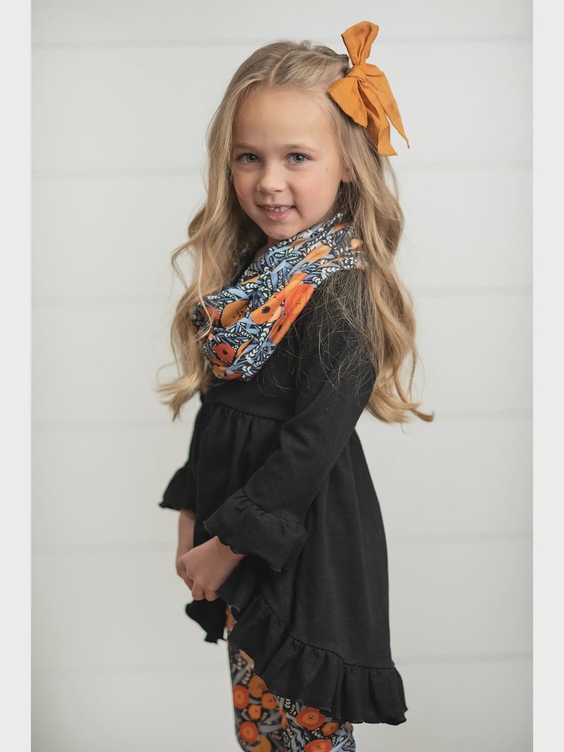Kids Hi-Lo Black &amp; Floral Print 3 Piece Scarf l Set