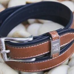 Double Belt Navy/Light Brown