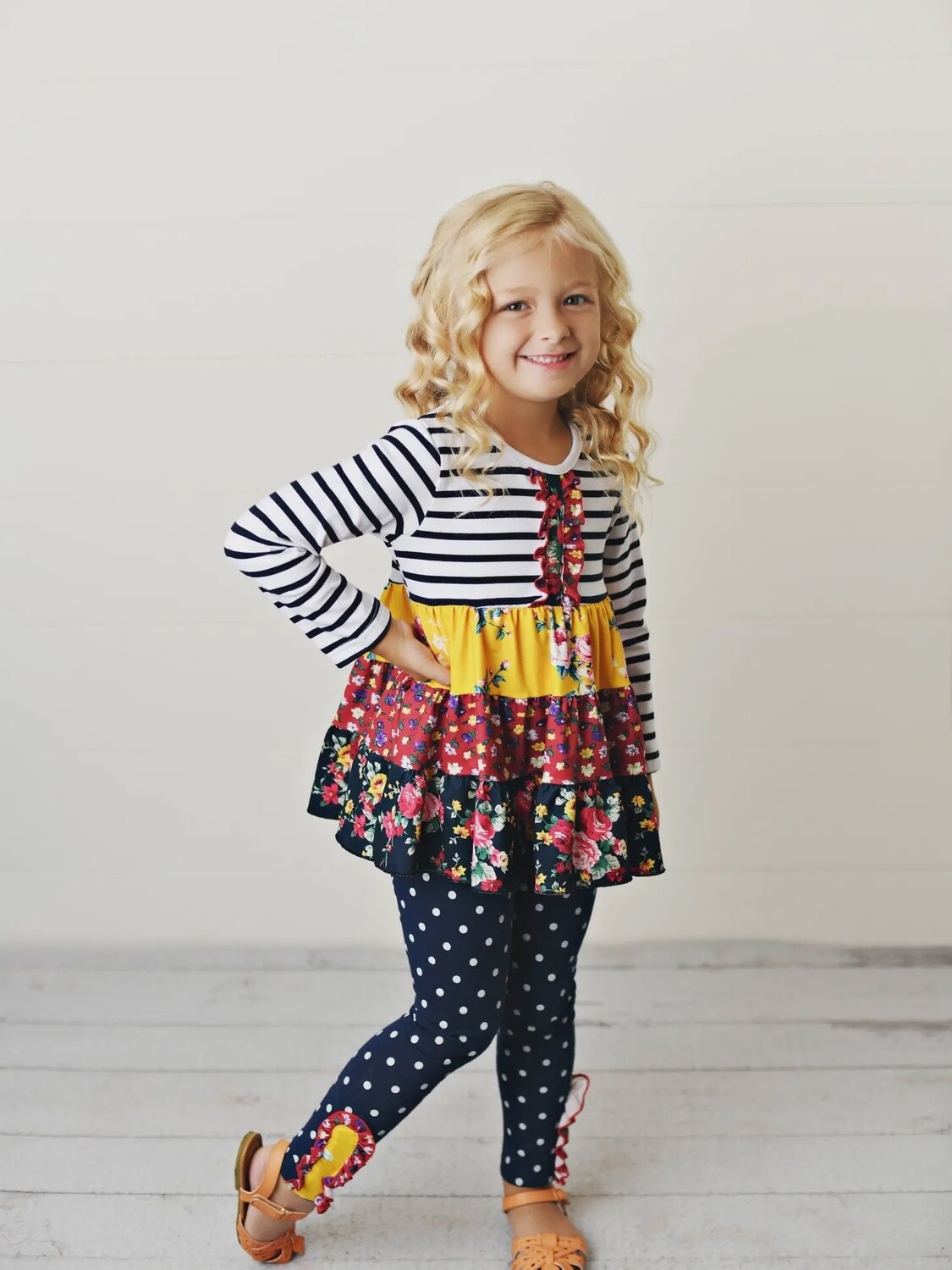Kids Burgundy &amp; Navy 3 Tiered Two Piece Pant Set