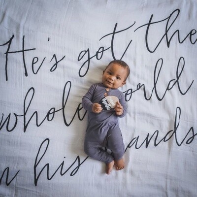 Organic swaddle blanket-He’s got the whole world-47X47