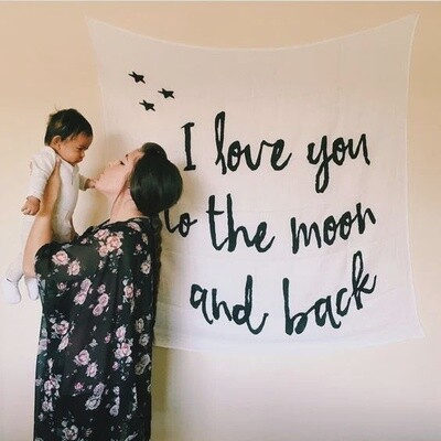 Organic swaddle blanket-I love you to the moon and back-47X47