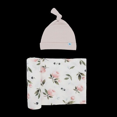 Watercolor Rose Muslin Hat and Swaddle Set