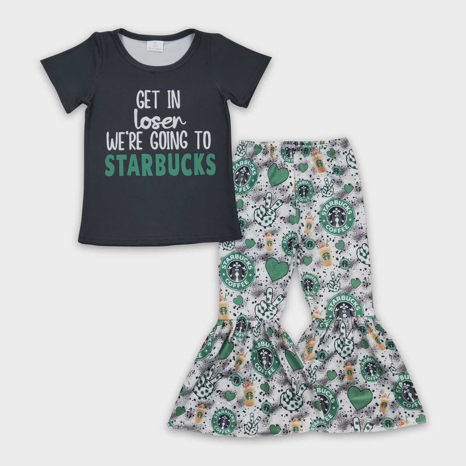 Get in Starbucks Coffee Shirt &amp;  Bell Bottom Pant Set