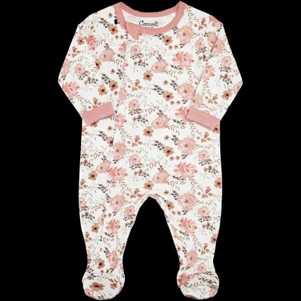 Cotton Modal Zipper Footie Cream Floral