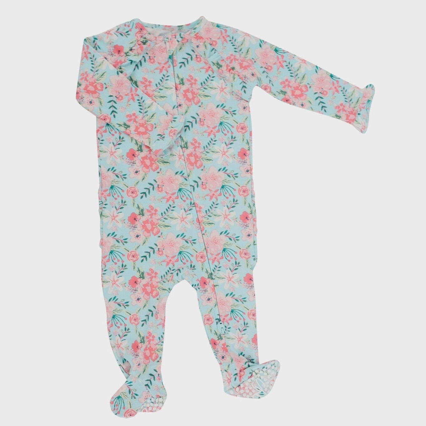 Ruffle Footie - Aqua Floral