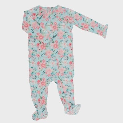 Ruffle Footie - Aqua Floral