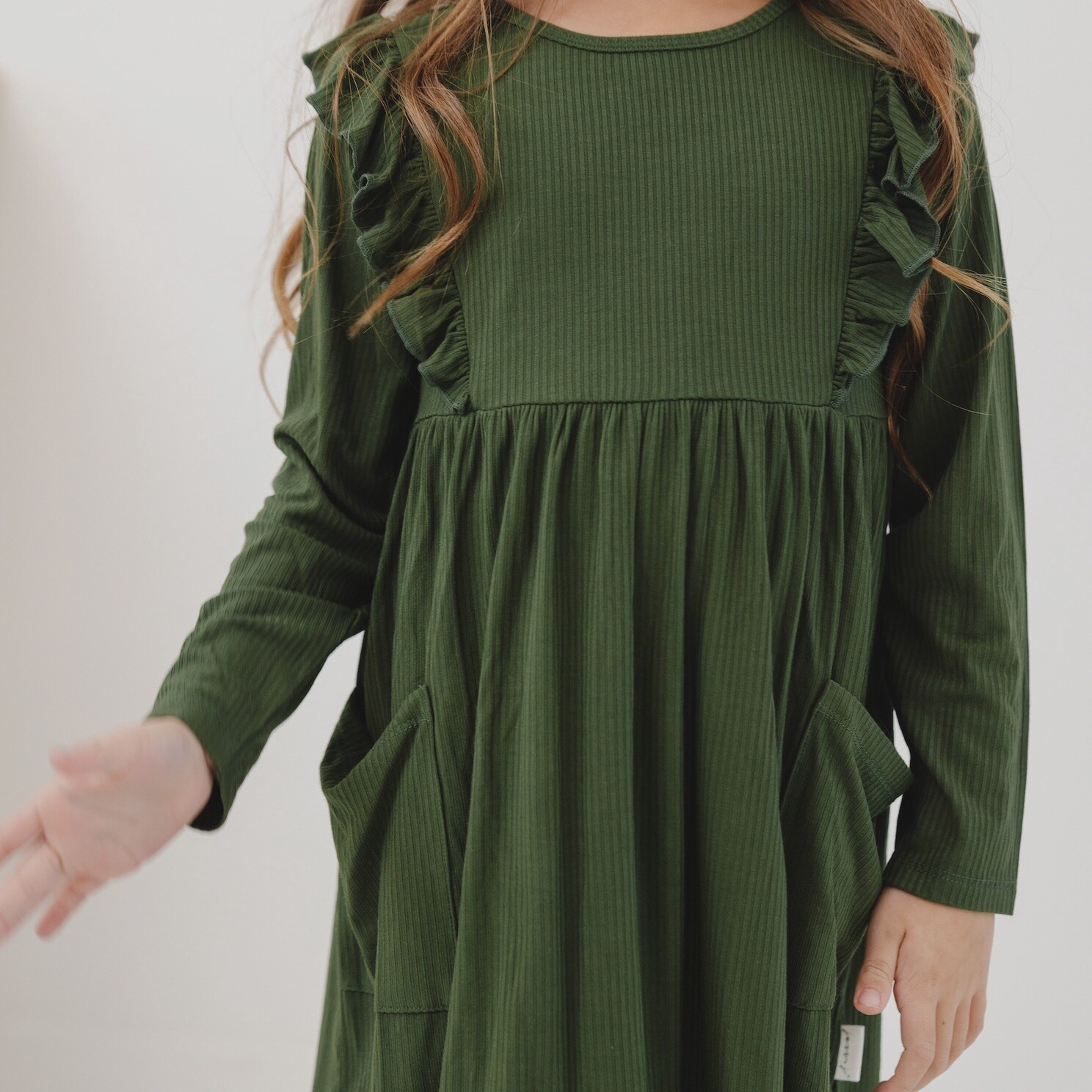 Hunter Green Bamboo Ruffle Pocket Dress