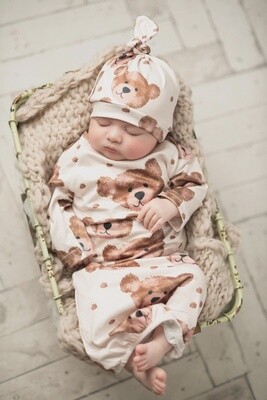 Infant Brown Teddy Bear Baby Gown With Hat