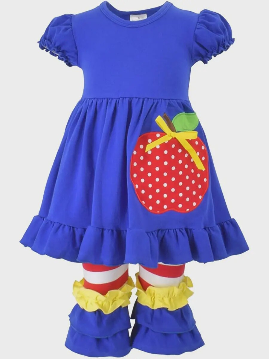 Girls Back To School Apple Tunic and Ruffle Pants Outfit-