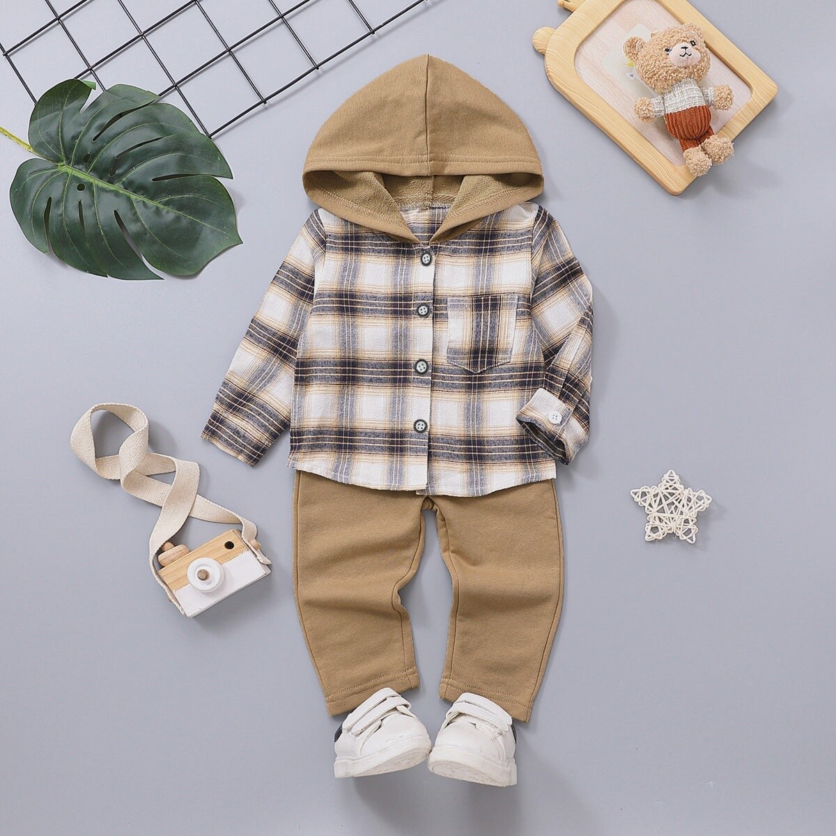 2pcs Baby Boy 95% Cotton Pants &amp; Hooded Long-Sleeve Shirt