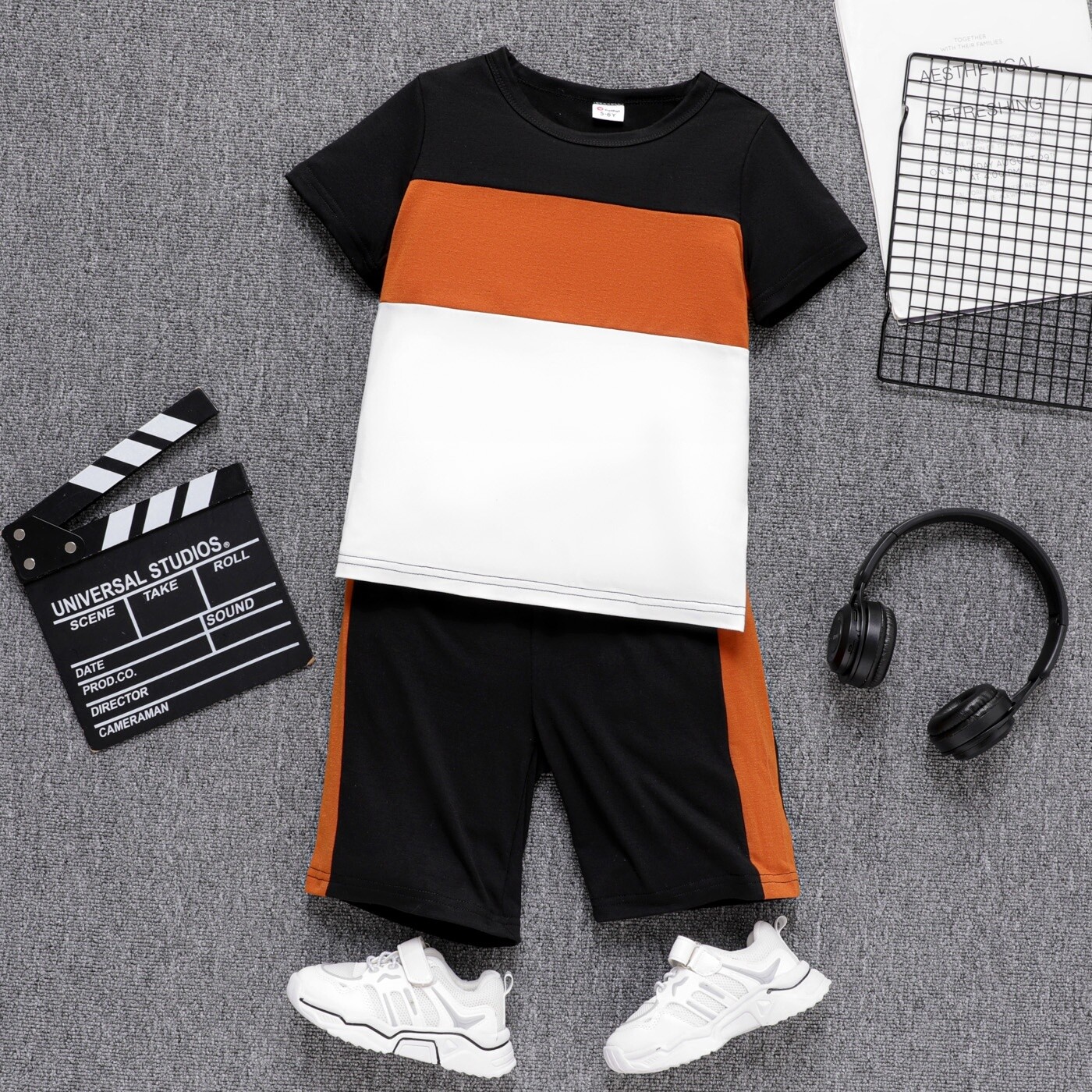 2pcs Kid Boy Colorblock Short-Sleeve Tee and Shorts Set