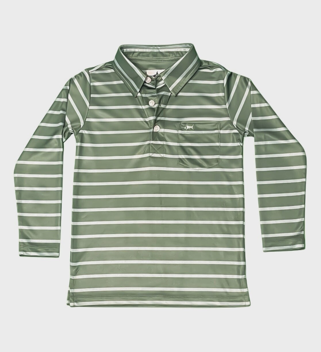 Inshore Long Sleeve Performance Polo Green Stripe Shirt