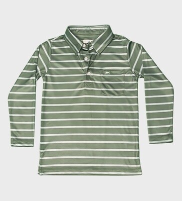 Inshore Long Sleeve Performance Polo Green Stripe Shirt