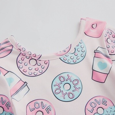 Baby Girls Valentine's Day Dress Kids Love Donut Print Dress