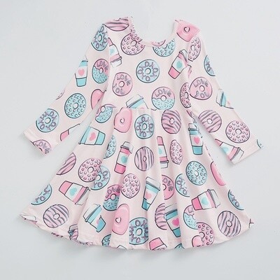Baby Girls Valentine's Day Dress Kids Love Donut Print Dress