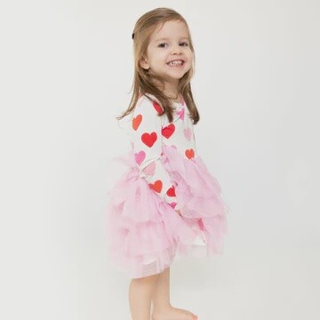 TWIRLY L/S TUTU DRESS - HEARTS