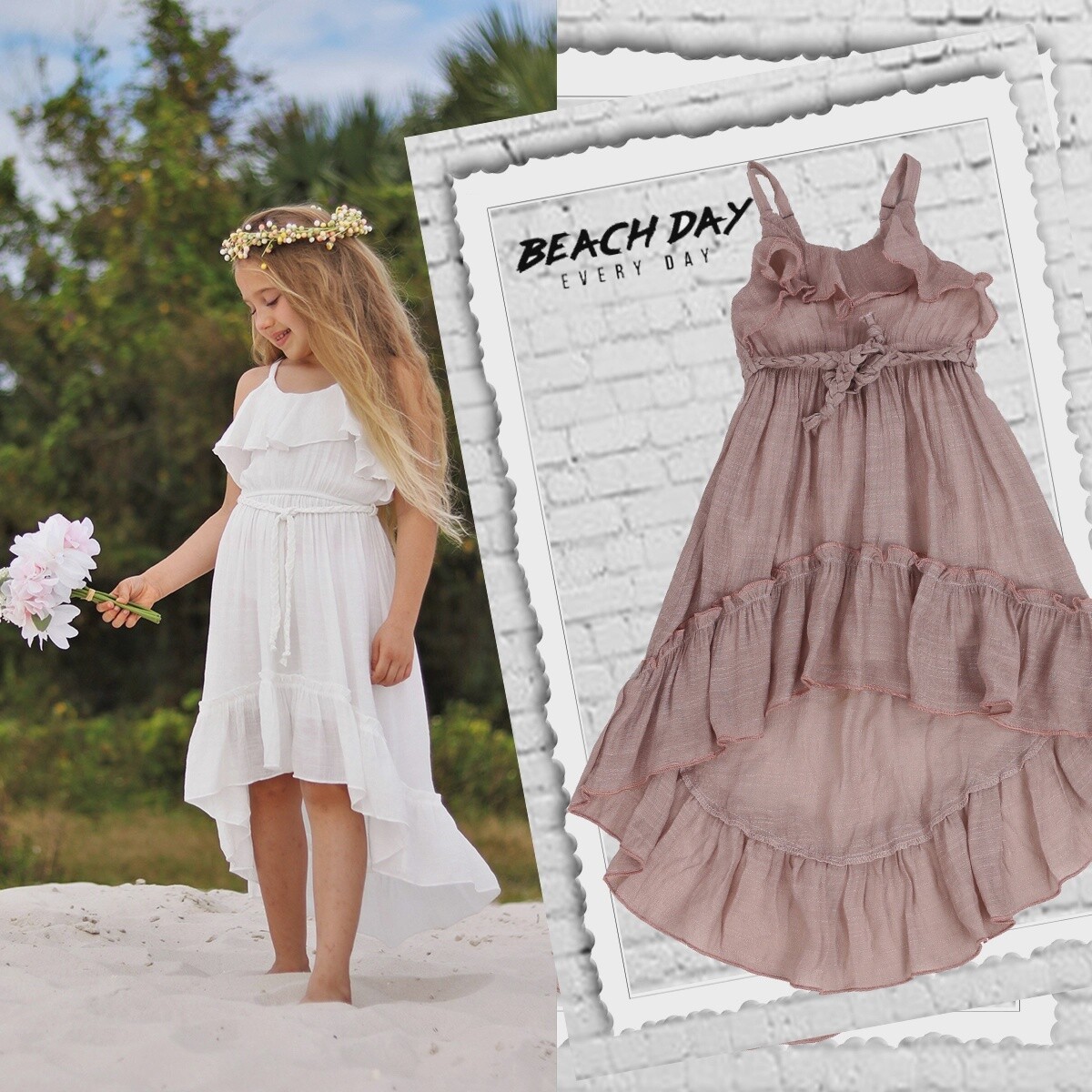 Hi-Lo Soft Gauze Cotton Beach Beauty Ruffled Dress|