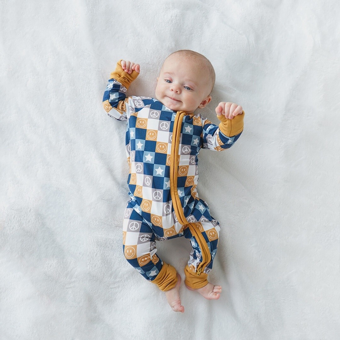 Happy Daze Blue Bamboo Convertible Baby Pajama