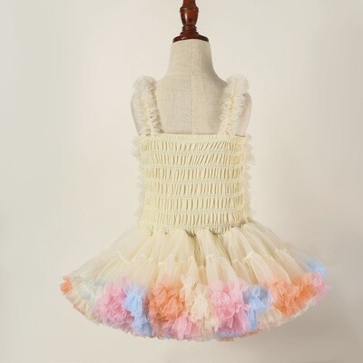 Children's Puffy Tutu Smocked Sleeveless Rainbow Tutu Dress