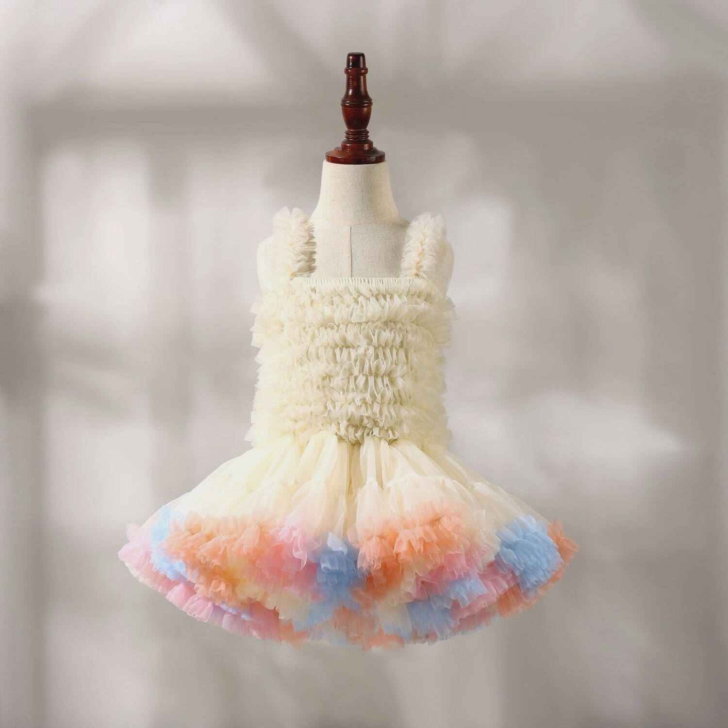 Children&#39;s Puffy Tutu Smocked Sleeveless Rainbow Tutu Dress