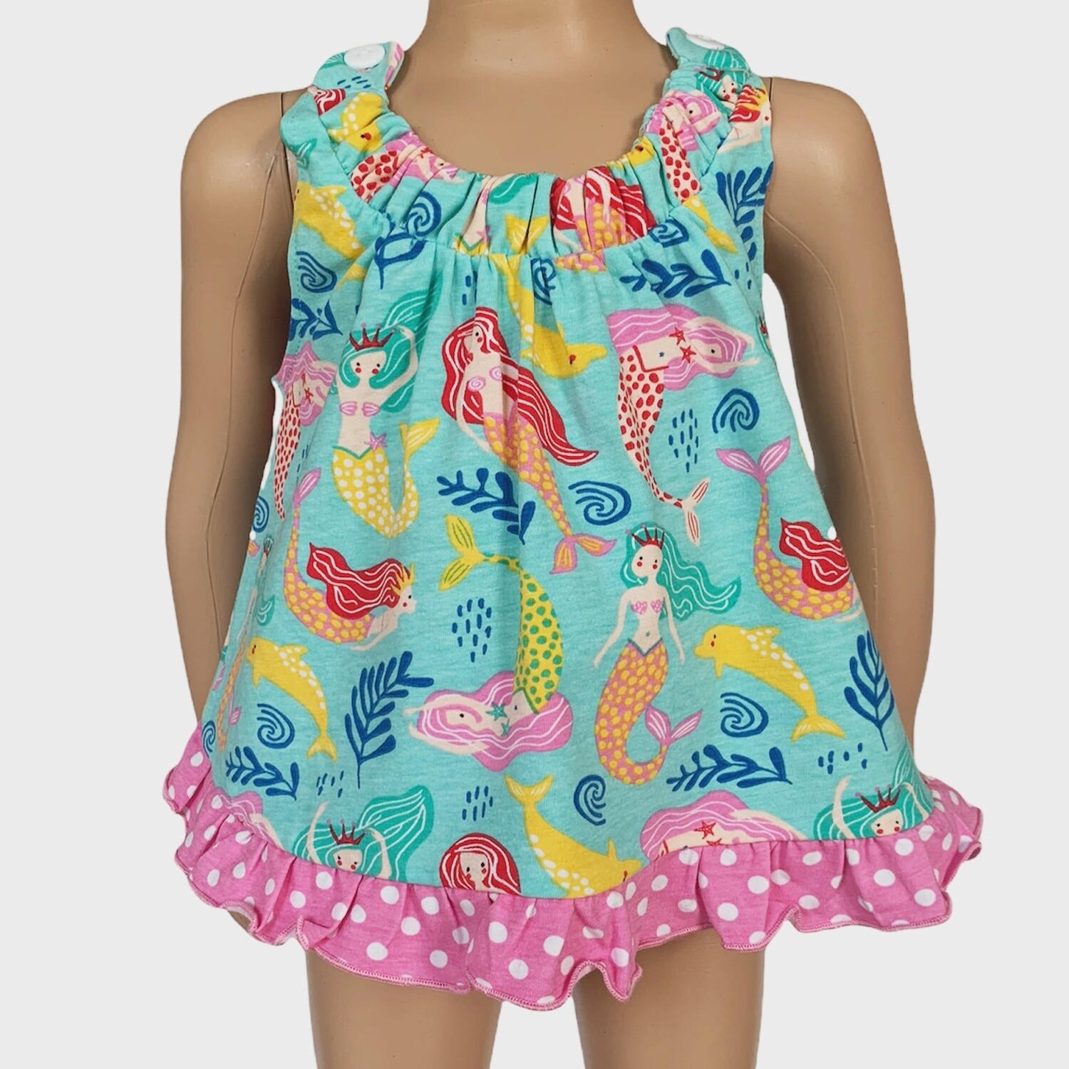 Girls Pink Polka Dot Knit Ruffled Butt Bloomer &amp; Open Back Swing Shirt