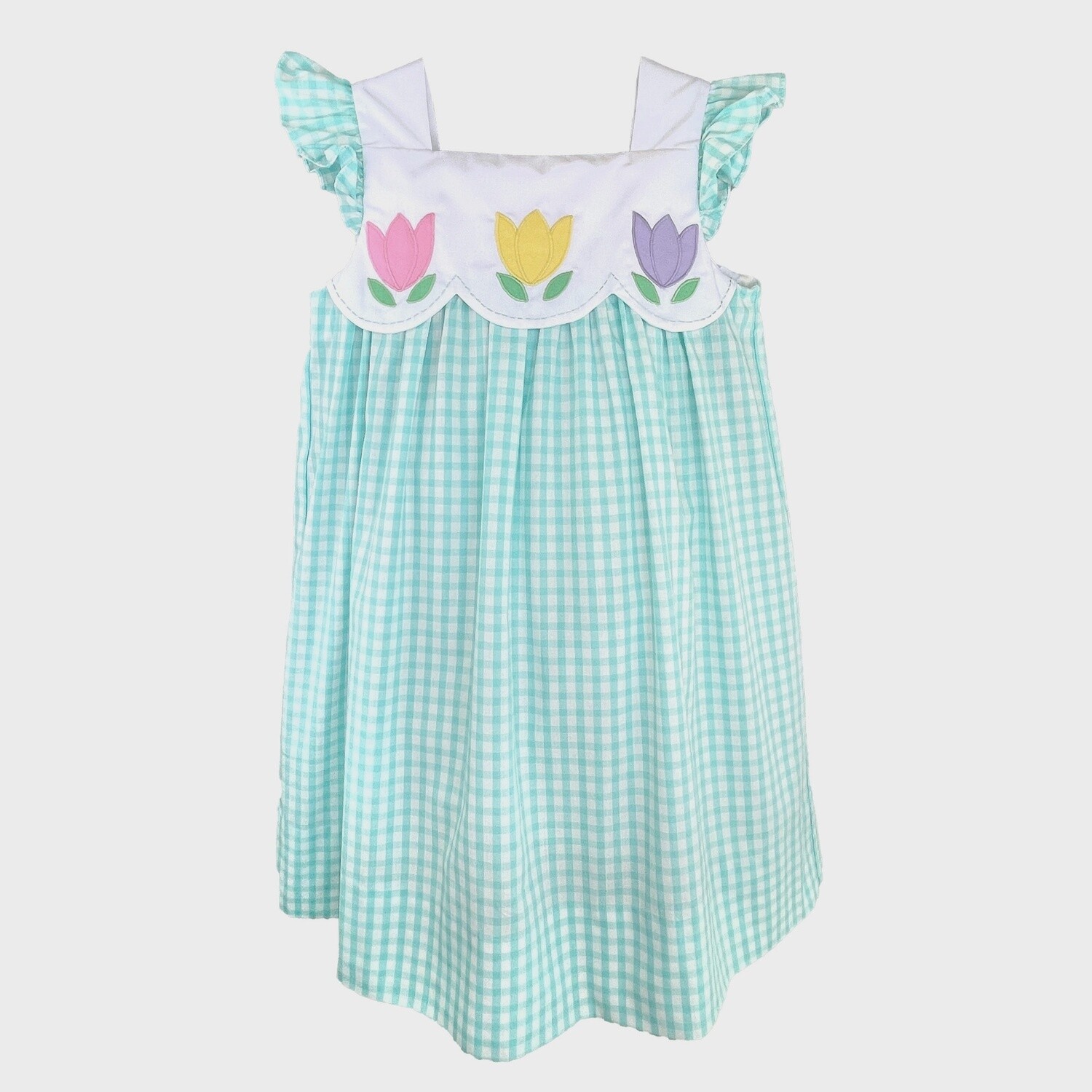 Seersucker Flower Applique Dress