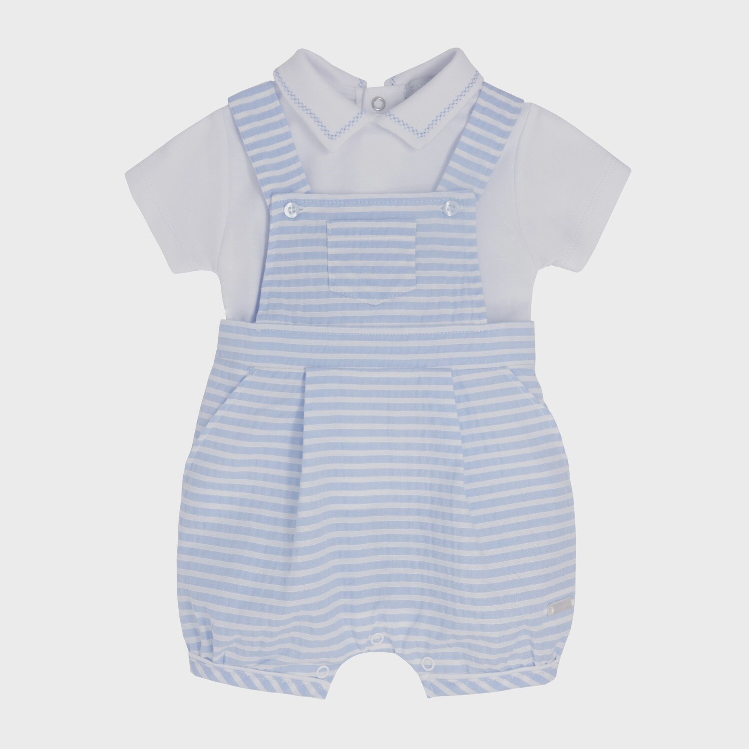 Boys Baby Blue Seersucker Stripe Dungaree Set