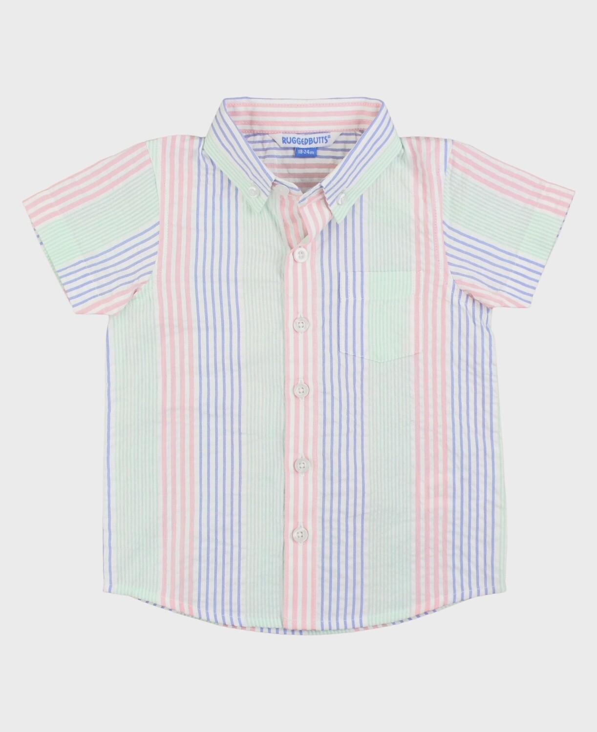 Multi-Color Seersucker Short Sleeve Button Down Shirt