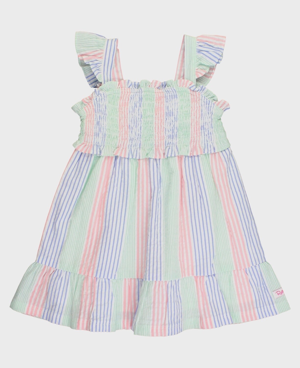 Multi-Color Seersucker Smocked Flutter Strap Dress