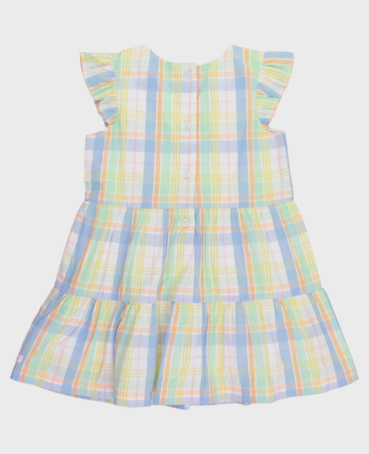 Clubhouse Rainbow Plaid Flutter Sleeve Tiered Dress
