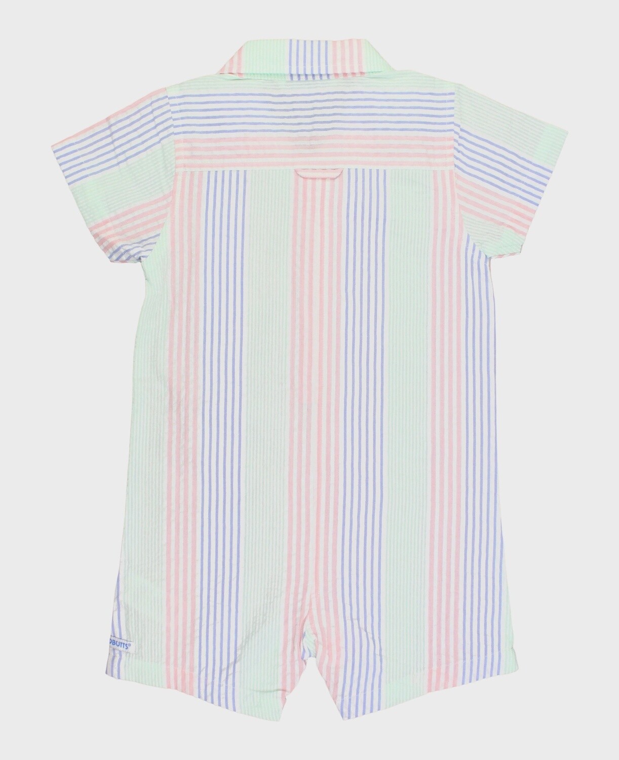 Multi-Color Seersucker Short Sleeve Woven Button-Up Romper