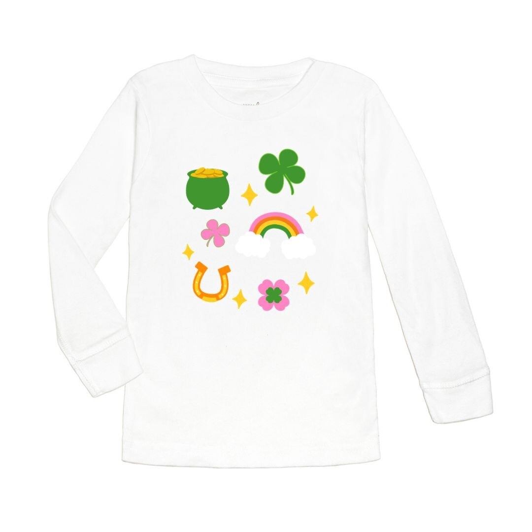 Lucky Doodle St. Patrick&#39;s Day Long Sleeve Shirt - White