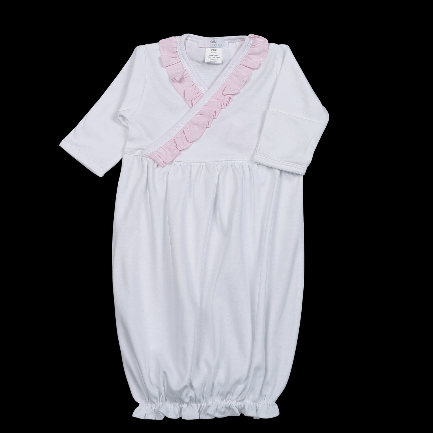 White/Pink Ruffles Pima Gown