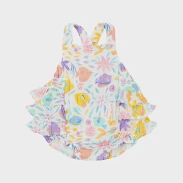 Tropical Fish Floral Ruffle Sunsuit