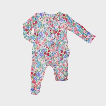 London Floral 2 Way Ruffle Zipper Footie