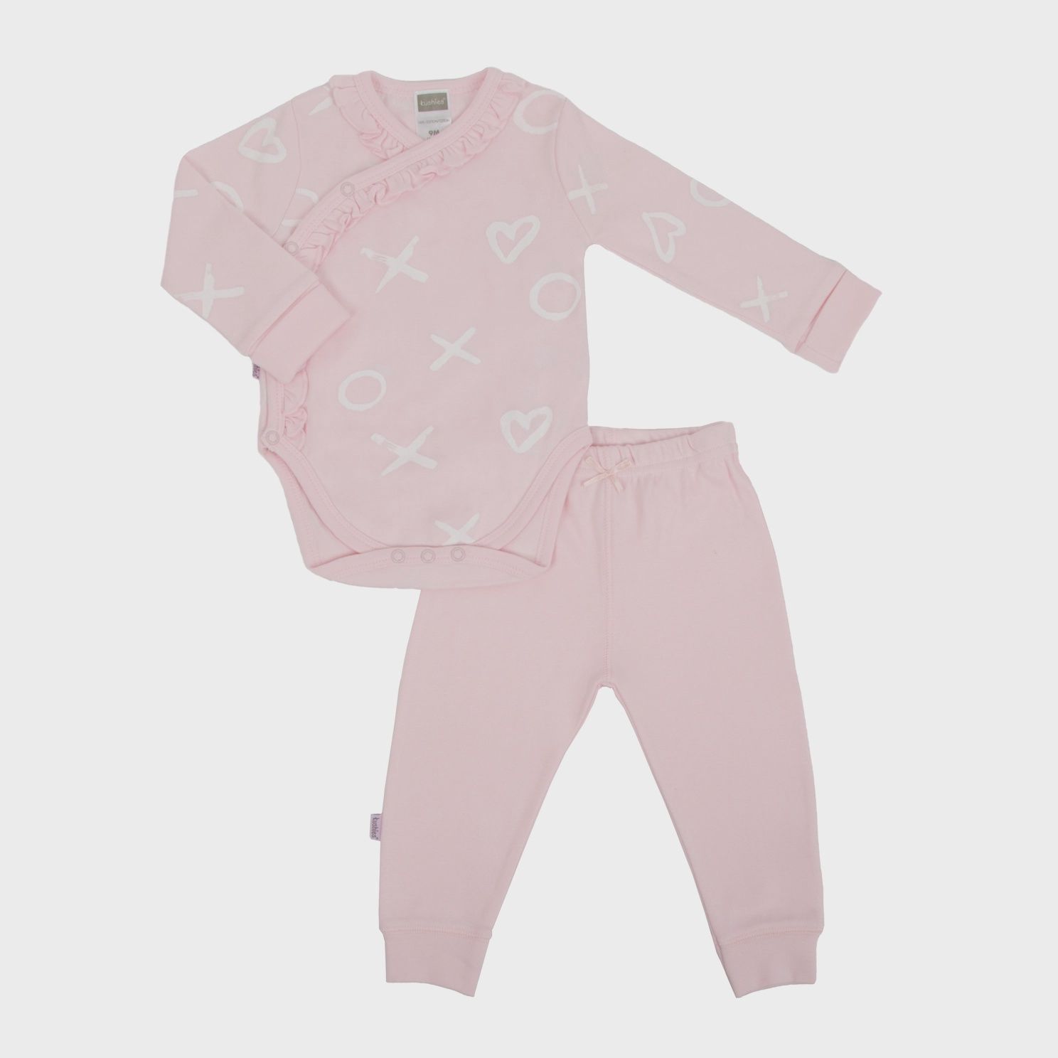 Hello World Ls Wrap Bodysuit &amp; Pant Set Lt. Pink Print
