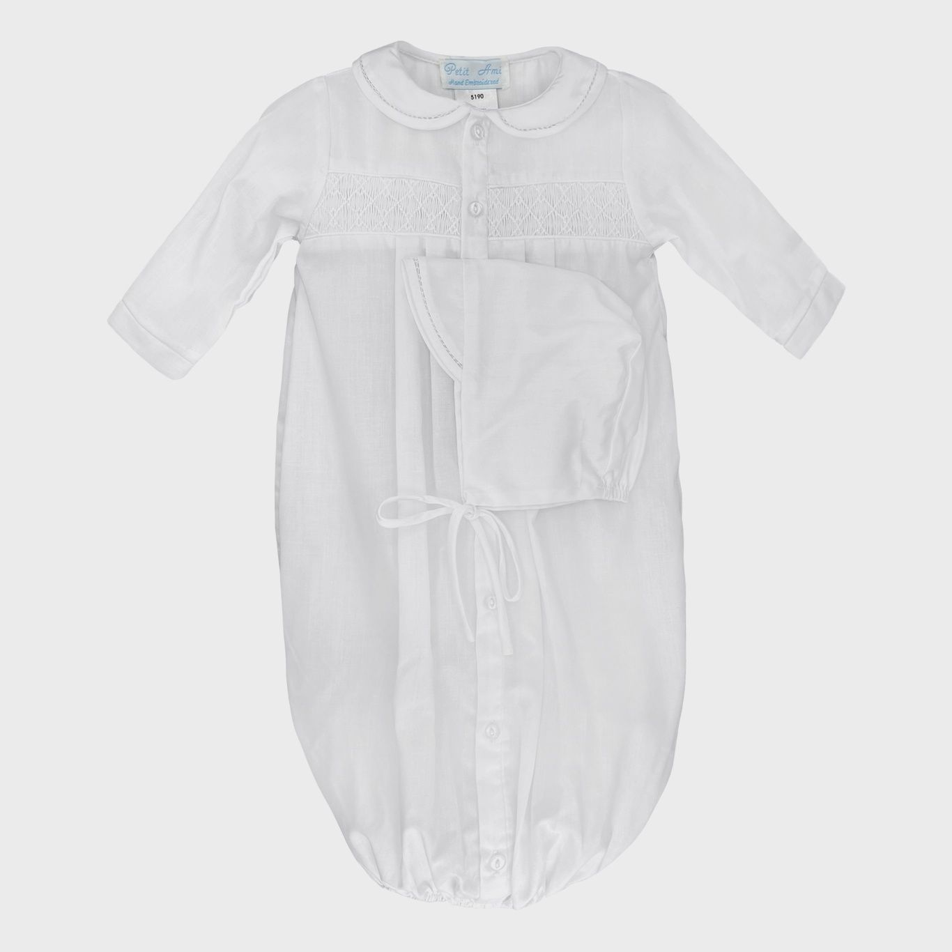 Smocked Bag Gown With Cap