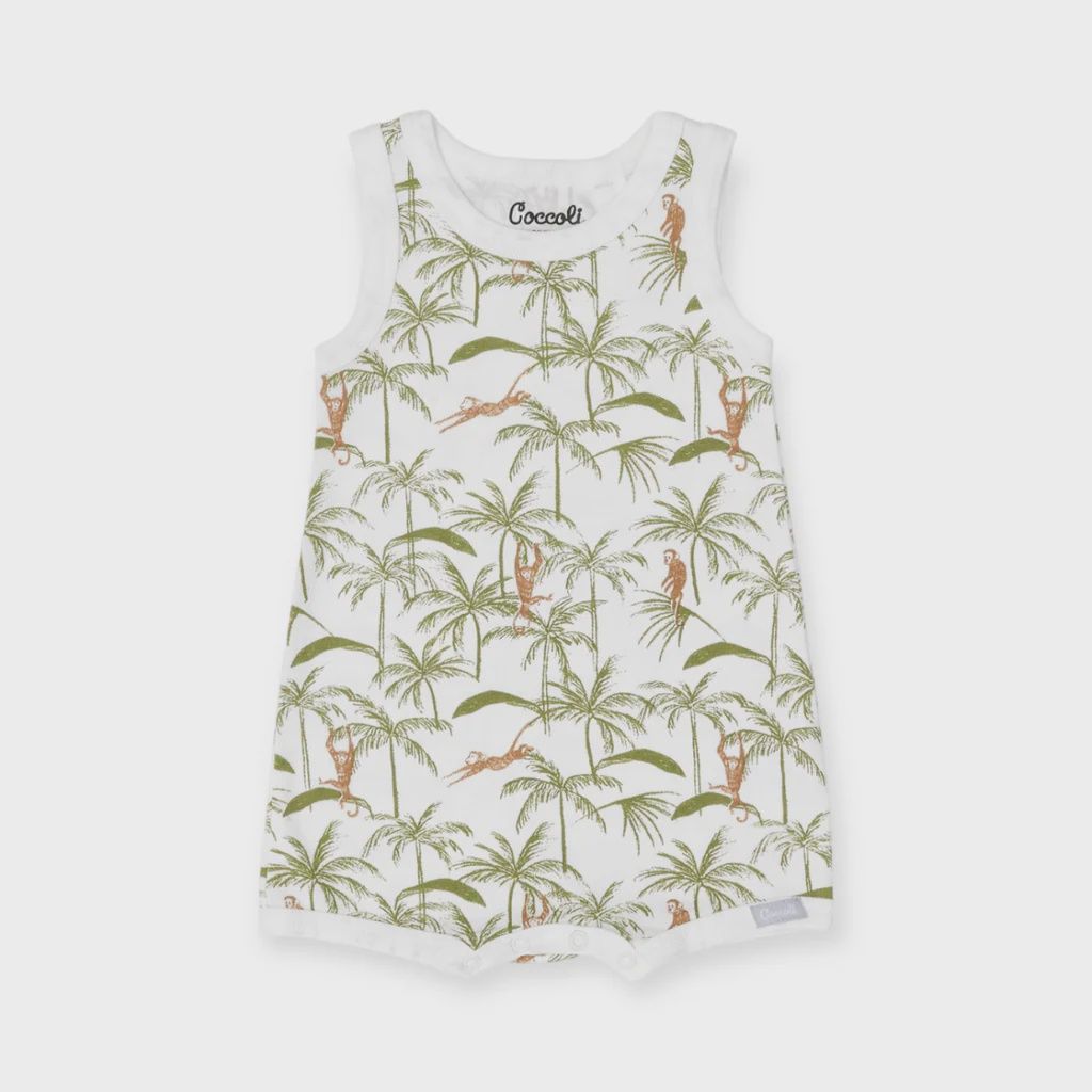 Monkeys on Cream Sleeveless Romper