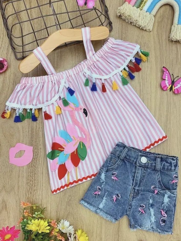Flamin-Glow Denim Shorts Set