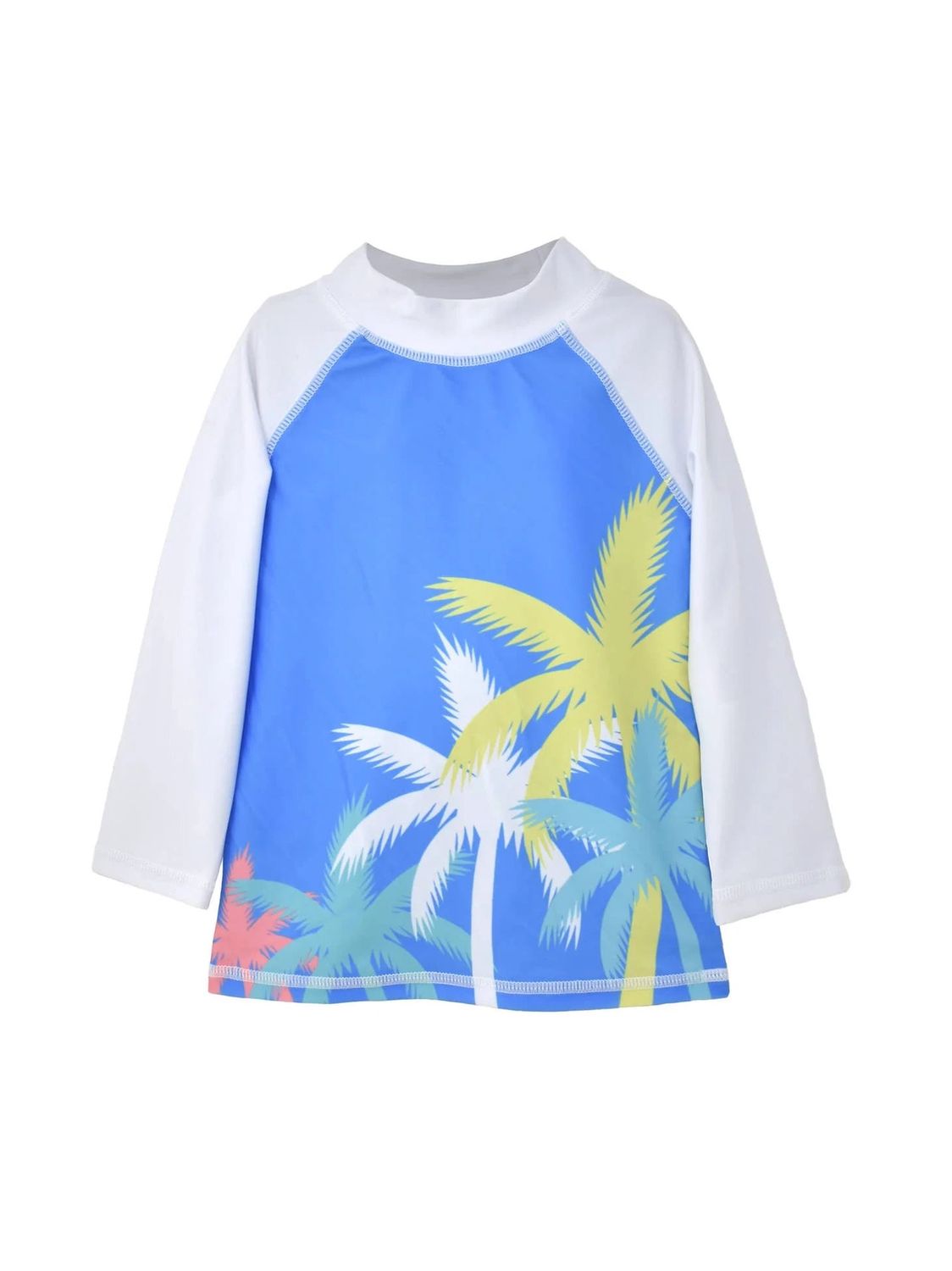 Palm Paradise Blue Graphic Rash Guard Swim Top