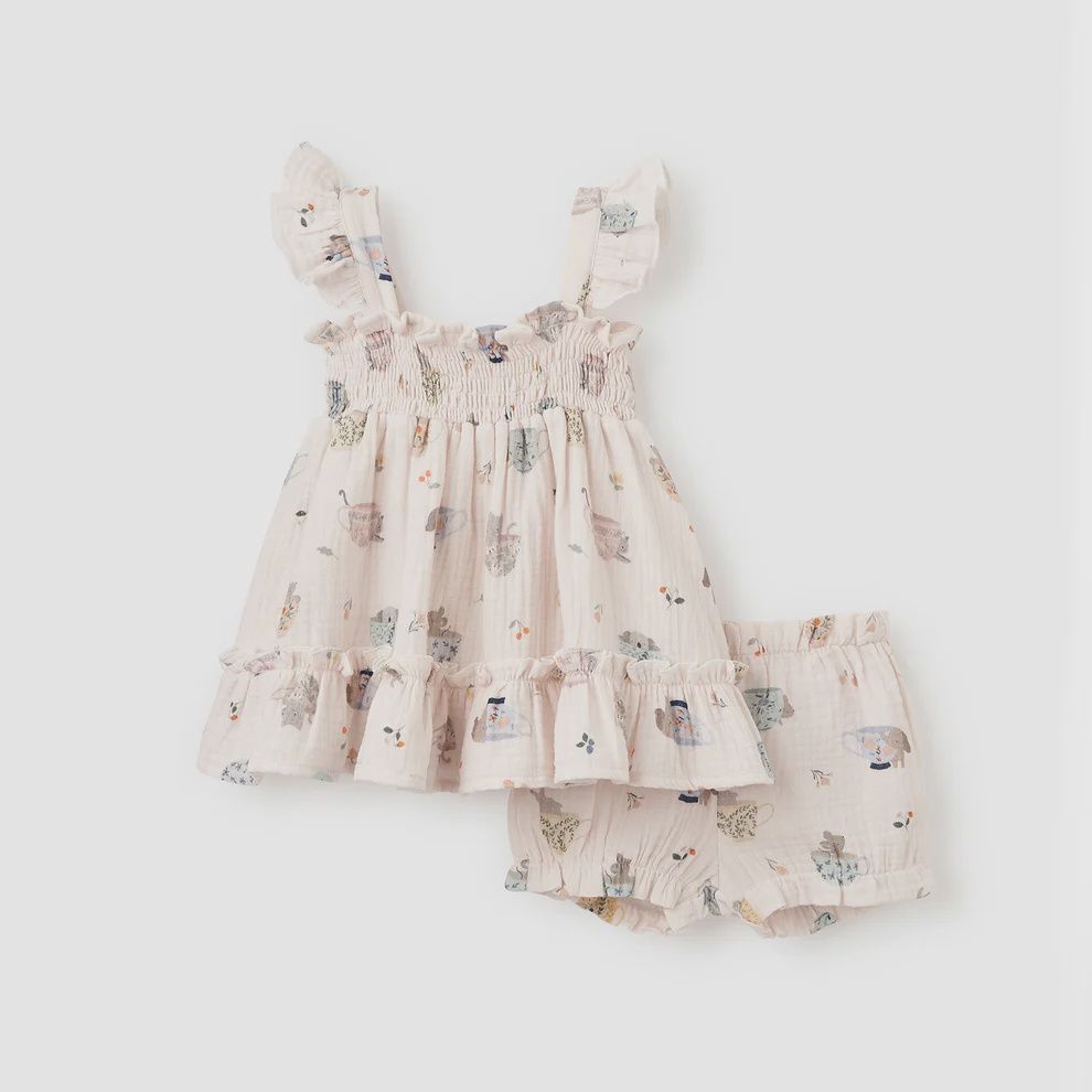 TEA PARTY ORGANIC MUSLIN SMOCKED DRESS W/ BLOOMER