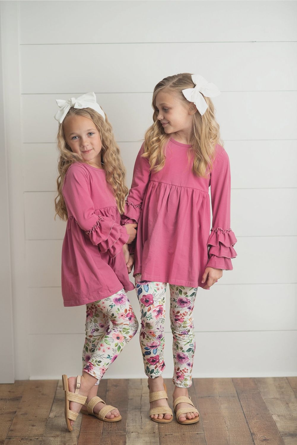 Kids Plum Floral 3 Ruffles Shirt &amp; Leggings Fall Set